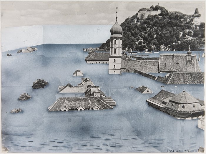 Superstudio, Graz under water, 1971. (Photo © The architects, Courtesy of S AM Schweizerisches Architekturmuseum)