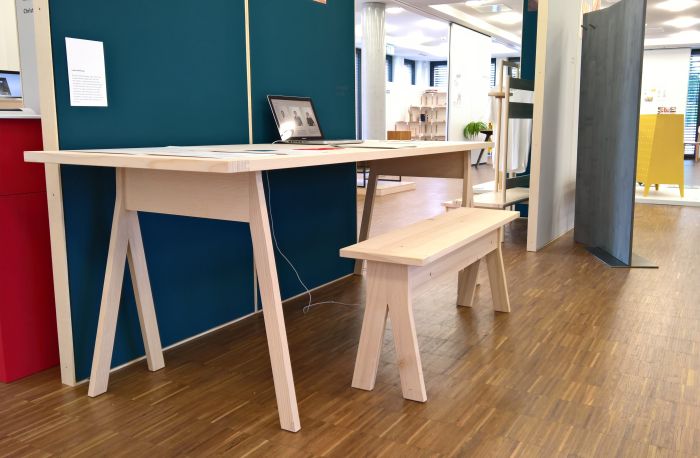 Trestle Table Bench by Werkstattmöbel, as seen at Finale 2018, Akademie für Gestaltung Münster