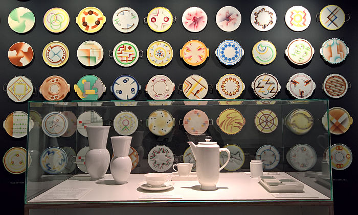 Porcelain for the New Home by Marguerite Friedlaender-Wildenhain & Gerhard Marcks for the Staatliche Porzellan-Manufaktur Berlin, in front of cake platters, as seen at Decoration as Trespass?, Werkbundarchiv, Museum der Dinge, Berlin