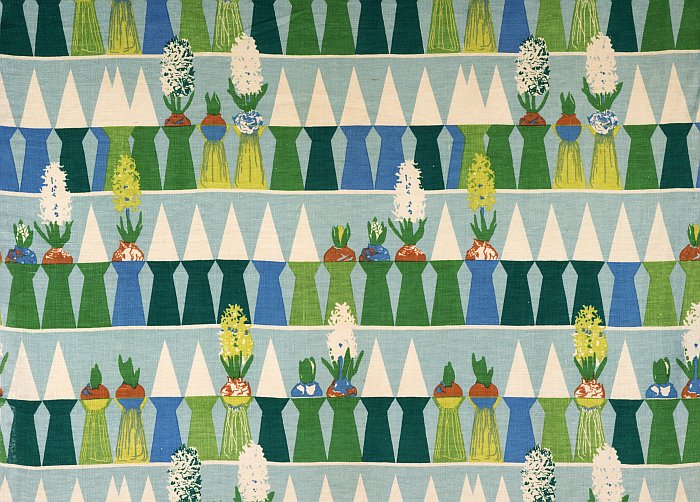 The textile Hyacinter - Hyacinths - by Arne Jacobsen (1948), part of Arne Jacobsen – Designing Denmark, Trapholt, Kolding (Photo courtesy Trapholt, Kolding)