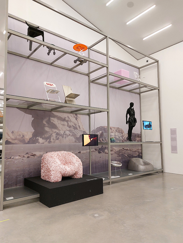 The Hortensia Chair by Andrés Reisinger & Julia Esque (bottom left, pink), as seen at Science Fiction Design: From Space Age to Metaverse, Vitra Design Museum Schaudepot, Weil am Rhein