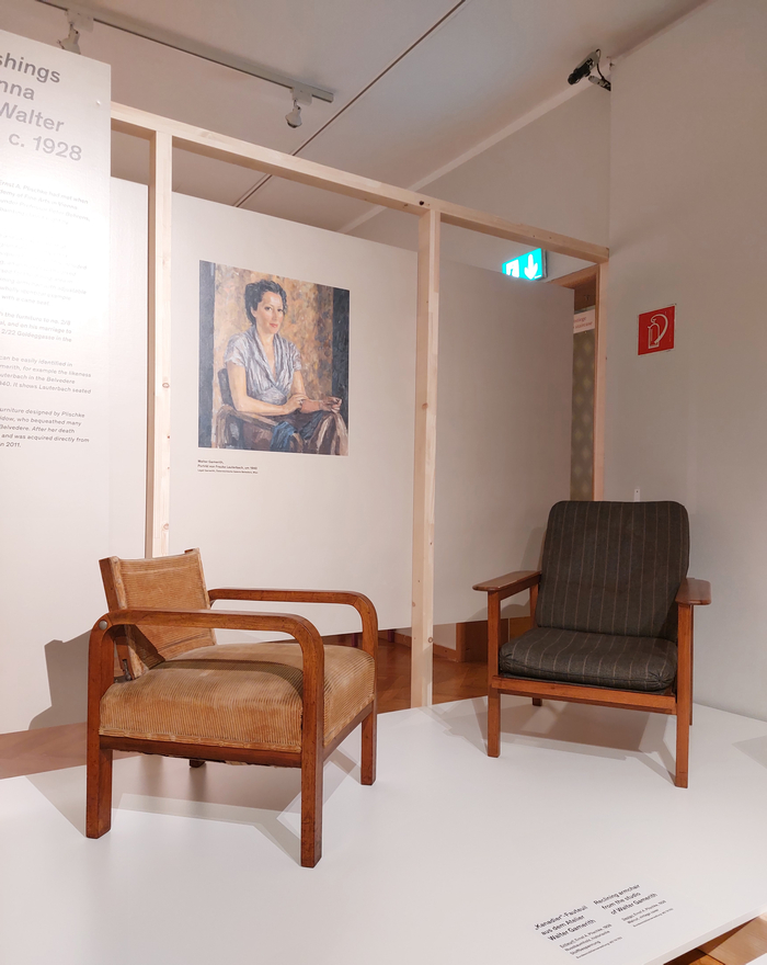 A reclining chair (l) and non-reclining chair by Ernst A Plischke for Walter Gamerith, ca 1928, as seen in Josef Frank and the others. New furniture 1920–1940, Möbelmuseum Wien
