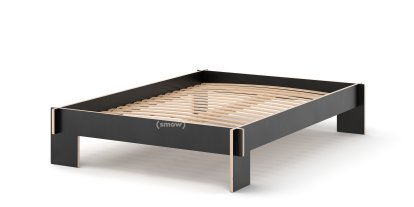 Siebenschläfer Bed, 140 x 200 cm, Without headboard, Black, With rollable slatted base