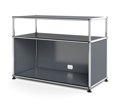 USM Haller Lowboard M with Extension, Customizable, Mid grey RAL 7005, With drop-down door, With cable entry hole bottom centre
