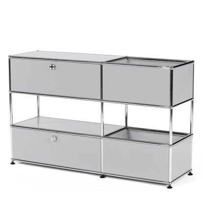 USM Haller Kids Sideboard M With Storage Boxes, Self-coloured, USM matte silver, With drop-down door