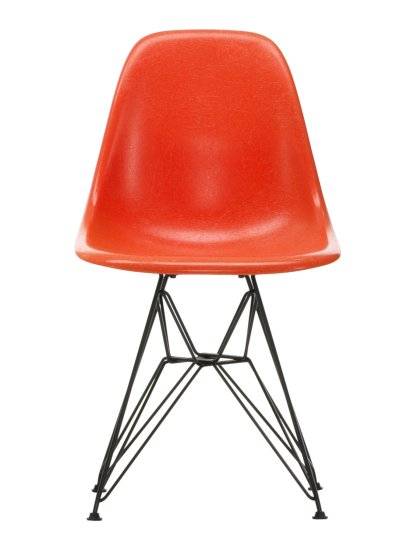Eames Fiberglass Chair DSR, Eames red orange, Powder-coated basic dark smooth
