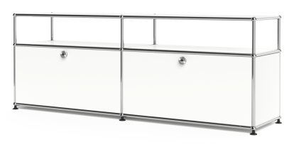 USM Haller Lowboard L with Extension, Customizable, Pure white RAL 9010, With 2 drop-down doors, Without cable entry hole