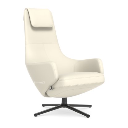 Repos Lounge Chair, Chair Repos, Leather Premium F snow, 45 cm, Basic dark