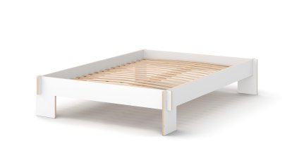 Siebenschläfer Bed, 140 x 200 cm, Without headboard, White, With rollable slatted base