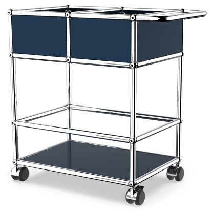 USM Haller Bar Trolley with Divider, Steel blue RAL 5011, Soft castors for hard floor surfaces