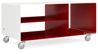 HiFi Lowboard R 104, Pure white (RAL 9010) - Ruby red (RAL 3003), Industrial castors