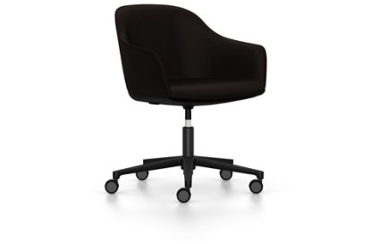 Softshell Armchair with five star base, Aluminum base powder coated basic dark, Plano, Brown, Soft castors for hard floor surfaces