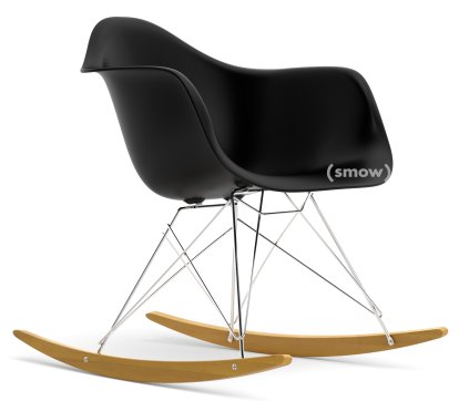 Eames Plastic Armchair RAR, Deep black, Chrome-plated, Yellowish maple