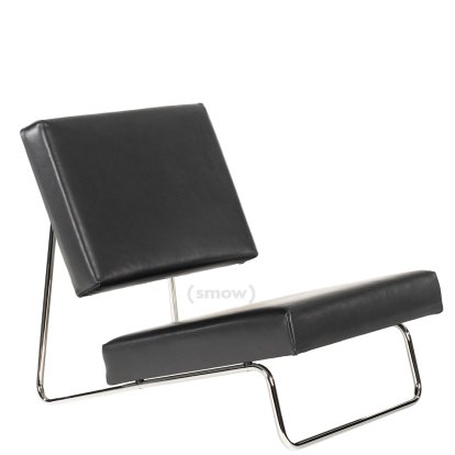 Hirche Lounge Chair, Smooth leather, black, Chrome, without footstool