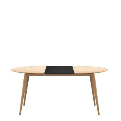 PLAYdinner Round Table, White oiled oak, L 120-170 cm, MDF black