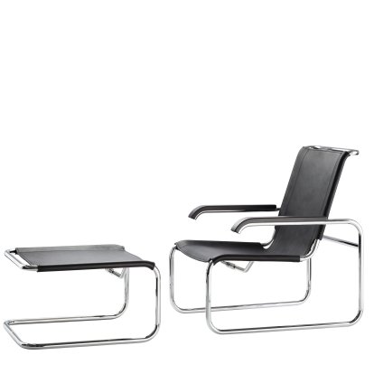 S 35 L Cantilever Chair, Butt leather black, With footstool