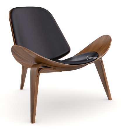 CH07 Shell Chair, Lacquered walnut, Leather black