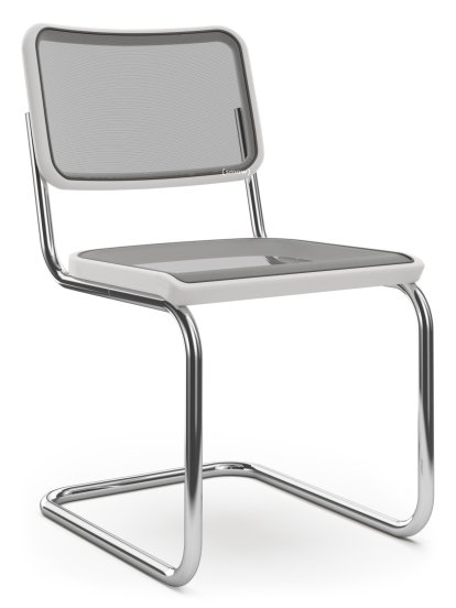 S 32 / S 32 N Cantilever Chair, Stretched synthetic netting, White varnished beech, No glides