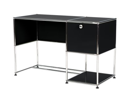 USM Haller Home Office Desk, Graphite black RAL 9011, With cable entry hole, bottom left