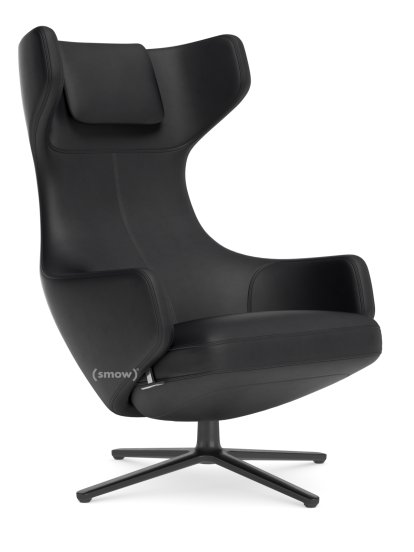 Grand Repos Lounge Chair, Chair Grand Repos, Leather Premium F nero, 40 cm, Basic dark