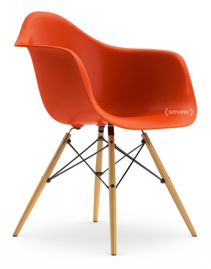 Eames Plastic Armchair DAW, Red (poppy red), Without upholstery, Without upholstery, Standard version - 43 cm, Ash honey tone