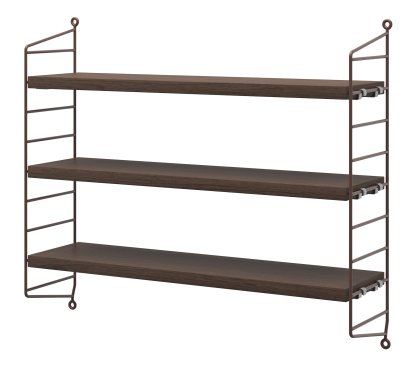 String Pocket Shelf, Shelves dark oak, panels dark brown