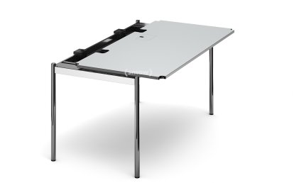 USM Haller Table Advanced, 150 x 75 cm, 02-Pearl grey laminate, Hatch right