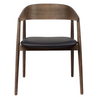 AC2 Dining Chair, Smoked oak, matt lacquered, With seat upholstery, black leather