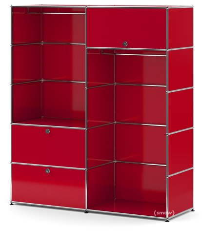 USM Haller Clothes Rack L with 2 Hanging Rails, USM ruby red