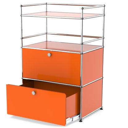 USM Haller Bar Highboard, Pure orange RAL 2004, With drop-down door and extension door (incl. metal box insert)