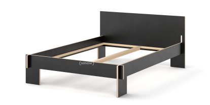 Siebenschläfer Bed, 140 x 200 cm, With headboard, Black, Without slatted base