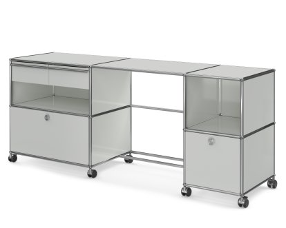 USM Haller Desktop Type 3, Light grey RAL 7035, Hard castors for carpets