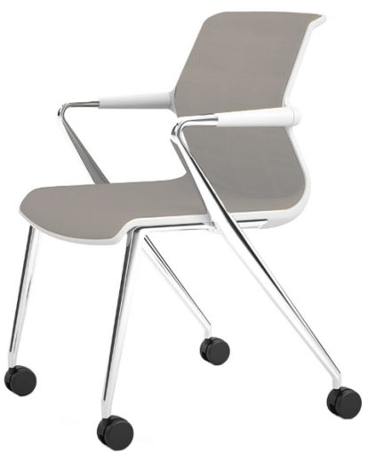 Unix Chair with Four-legged Base on Castors, Silk Mesh soft grey, Soft grey, Aluminium polished