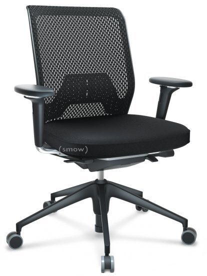 ID Mesh, FlowMotion-with tilt mechanism, with seat depth adjustment, With 3D-armrests, 5 star foot , basic dark plastic, Basic dark, Plano seat cover, diamond mesh back, Nero, Hard castors for carpets
