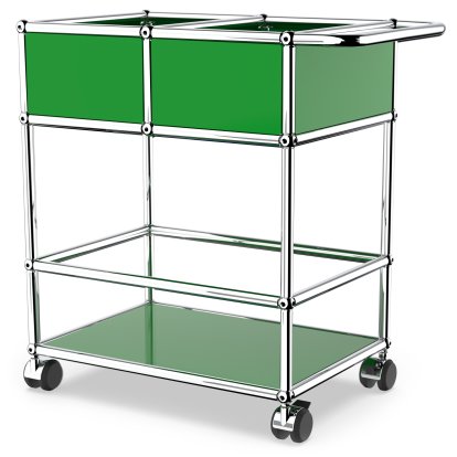 USM Haller Bar Trolley with Divider, USM green, Hard castors for carpets