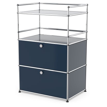 USM Haller Bar Highboard, Steel blue RAL 5011, With 2 drop-down doors