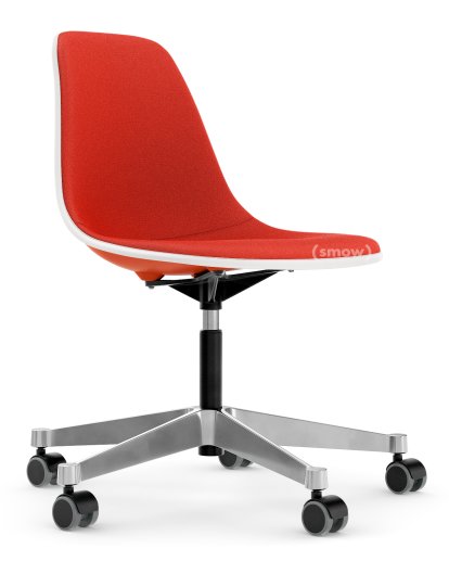 Eames Plastic Side Chair PSCC, Poppy Red, With full upholstery, Coral / poppy red 
