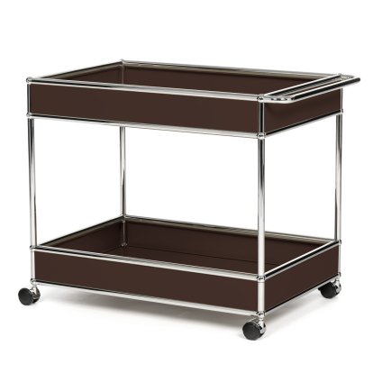 USM Haller Bar Trolley Type II with panelling, USM brown, Soft castors for hard floor surfaces