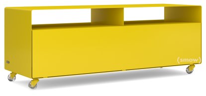 TV Lowboard R 109, Self-coloured, Traffic yellow (RAL 1023), Transparent castors