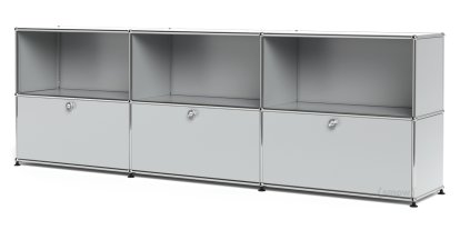 USM Haller Sideboard XL, Customizable, Light grey RAL 7035, Open, With 3 drop-down doors