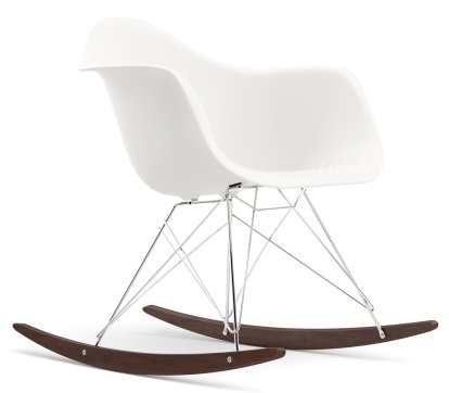 Eames Plastic Armchair RAR, White RE, Chrome-plated, Dark maple