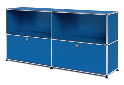 USM Haller Sideboard L, Customizable, Gentian blue RAL 5010, Open, With 2 drop-down doors