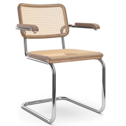 S 64 V Pure Materials Cantilever Chair, Walnut / natural, Chrome-plated, No glides