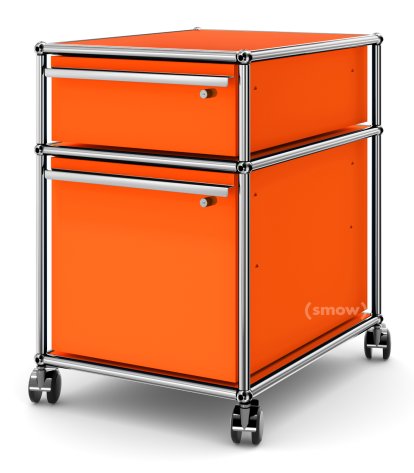 USM Haller Mobile Pedestal with Hanging File Basket, All compartments with a lock, Pure orange RAL 2004