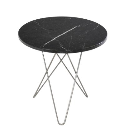 Tall Mini O Table, Black Marquina, Stainless steel