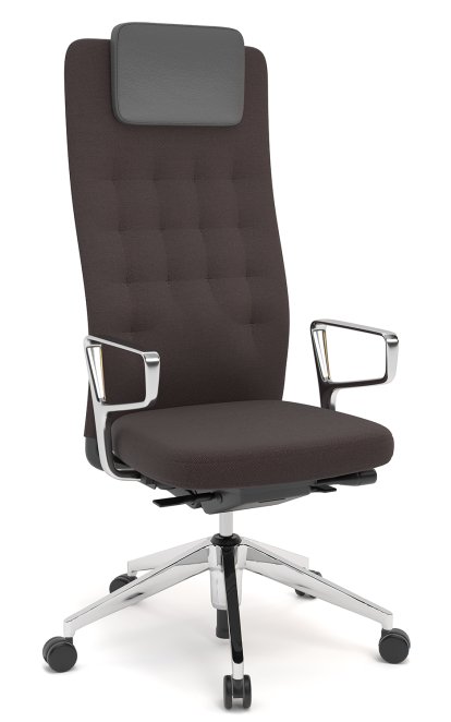 ID Trim L, FlowMotion with seath depth adjustment, With polished aluminium ring armrests, Basic dark, Plano fabric coffee, Soft castors for hard floor surfaces