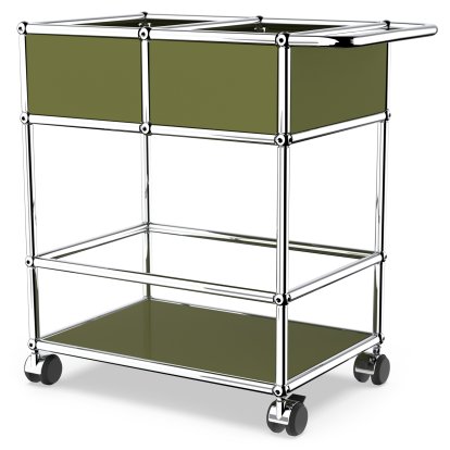 USM Haller Bar Trolley with Divider, Olive green RAL 6003, Hard castors for carpets