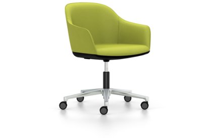 Softshell Armchair with five star base, Aluminium polished, Plano, Avocado, Soft castors for hard floor surfaces
