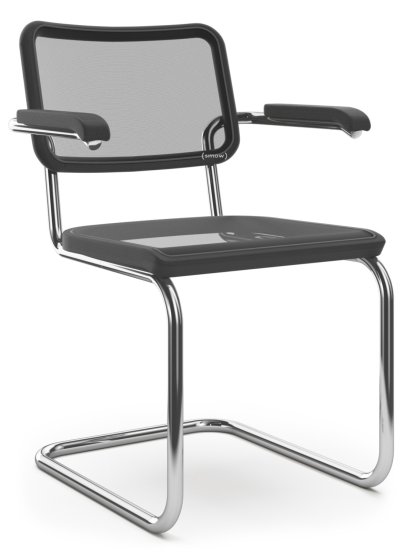 S 64 / S 64 N Cantilever Chair, Stretched synthetic netting, Black stained beech, No glides