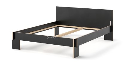 Siebenschläfer Bed, 160 x 200 cm, With headboard, Black, Without slatted base